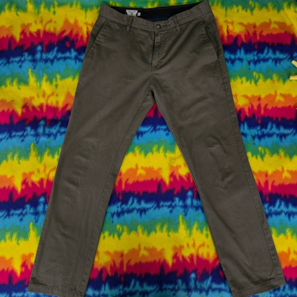 Volcom Frickin Modern Fit Chino Pants Mens 31 Brown Khaki Olive Skate Trousers